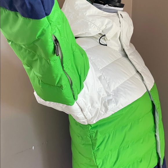 Bonfire Colorblocked Snowboard Puffy Jacket, White Green Navy, Size L - Picture 5 of 10